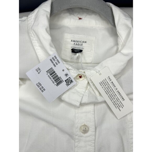 American Eagle Shirt Womens L White Oversized Fit Boyfriend Button Long Sleeve - Picture 13 of 16
